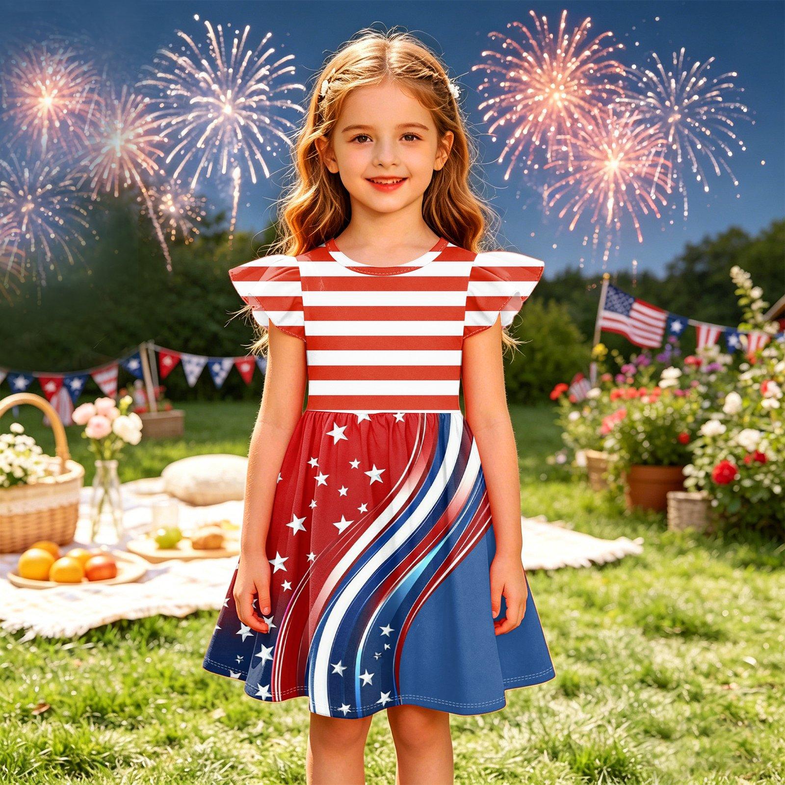 Girls  Summer Princess Dress - A-Line T-Shirt Dress Independence Day 120
