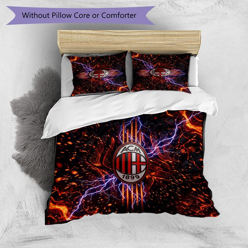 Set Lenzuola Stampa AC Milan 3 Pezzi Morbido Delicato sulla Pelle Lavabile Copripiumino e Federe Set Stagione Unica Camera da Letto