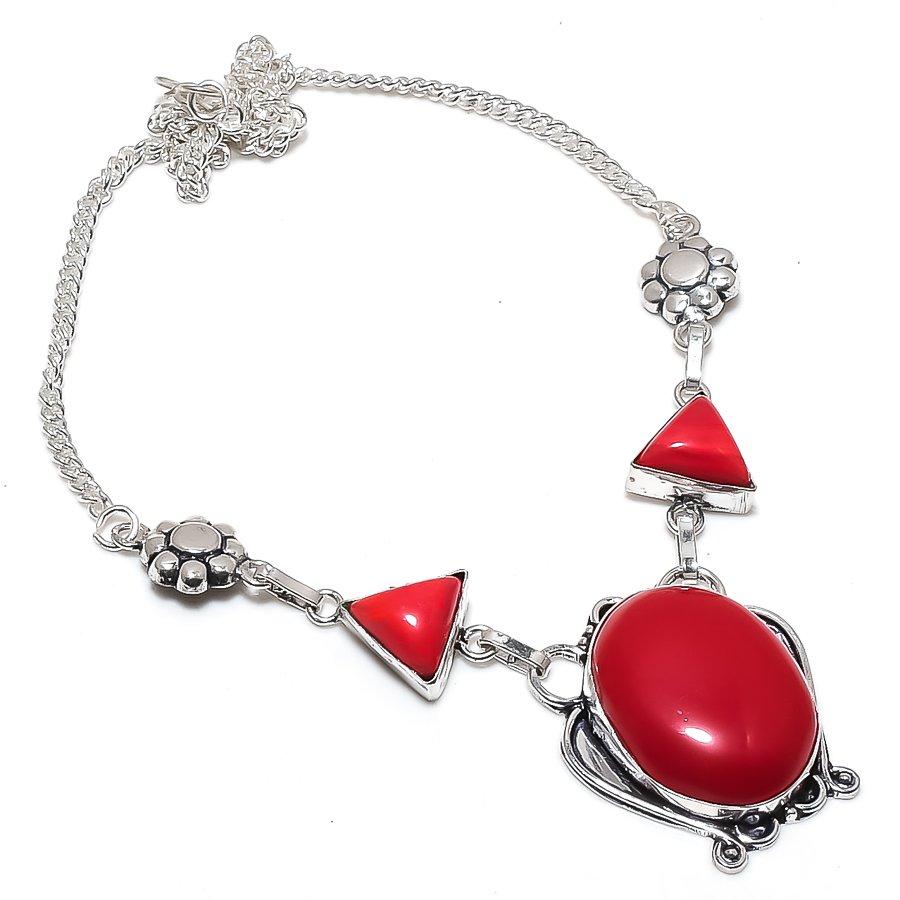 Natural Italian Red Coral Gemstone 925 Sterling Silver Jewelry Necklace 18" U2Z08