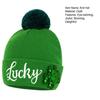 St. Patrick's Day Shamrock Hat Irish Cuffed Pom Knit Hat Green Sequins Clover Skull Cap for Women Men Party Costume Accessory