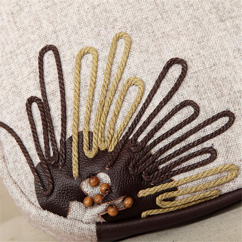 Boho Style Handmade Beaded Flax Crossbody Bag for Girls Women Vintage Weave Female Handbag Messenge