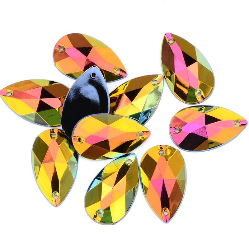 100Pcs 17*28mm Large Sewing Crystal AB Drop Rhinestone Applique Flatback Acrylic Stones Sew On Crystal Strass For Clothes