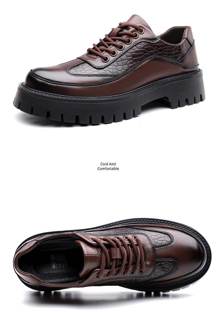 Men's British Style Thick-Soled Crocodile Pattern Leather Shoes - Versatile Non-Slip Casual Footwear