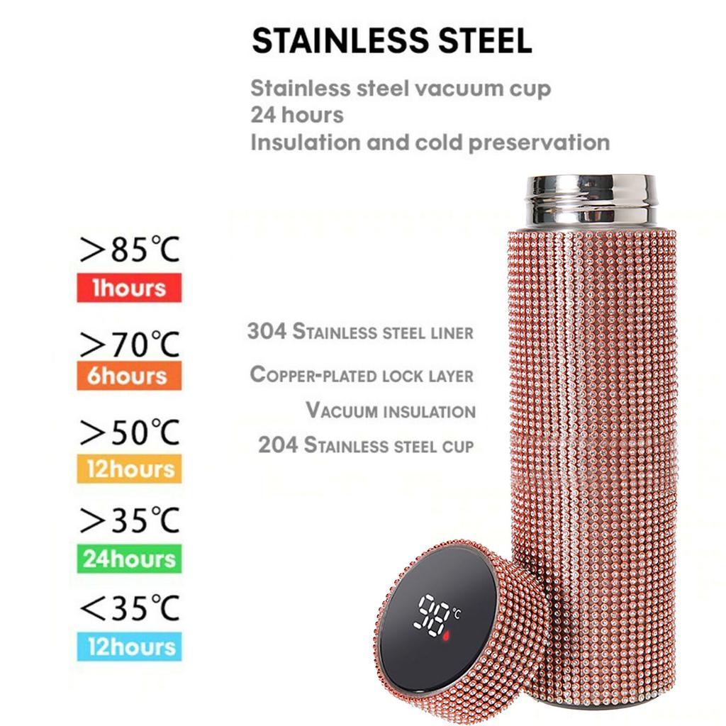 Diamond Thermo Bottle 500ml Water Bottle Stainless Steel Smart Vacuum Flask 1x
