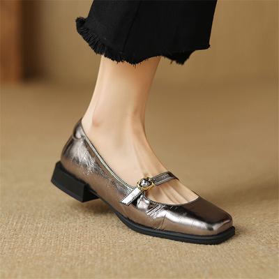 Fashion New Genuine Leather Mary Jane Shoes for Women LEISURE Women Pumps Square Toe Low Heel Shoes Woman Zapatos De Mujer Ladies Shoes