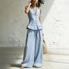 1116 Spring and Summer New Cotton Lotus Leaf Vest Wide Leg Pants Two-piece Set European and American Temperament Commuter Set