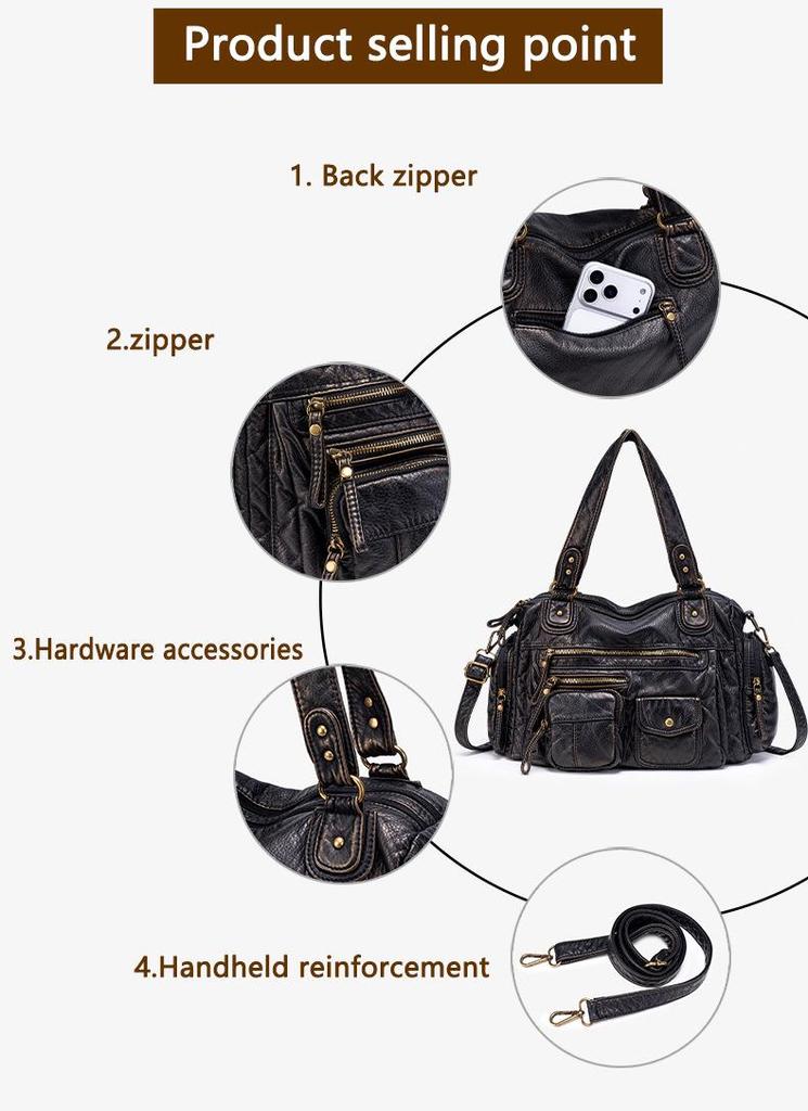 Women's Y2K Washed Distressed Large Motorcycle Shoulder/Crossbody Handbag