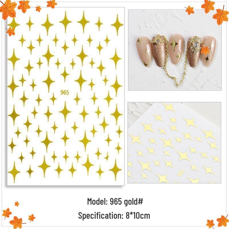 Starry Glitter Nail Stickers: Four-Pointed Star, Laser Gold, Silver, Black & White Adhesive Manicure Stickers