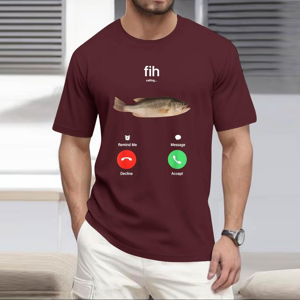 Men's Fashion Printed Round Neck Straight Shoulder Short Sleeve T-Shirt Top