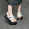 Fashion 5cm Sheepskin Leather Women Sandals Slippers Flats Summer Platform Wedge Flats Mary Jane Shoes Luxury Hook Peep Toe