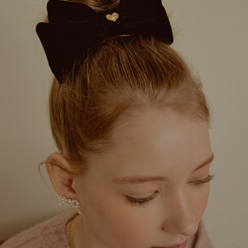 

TATIANA Heart Classic Double Ribbon Hair pin HB2217 BLACK