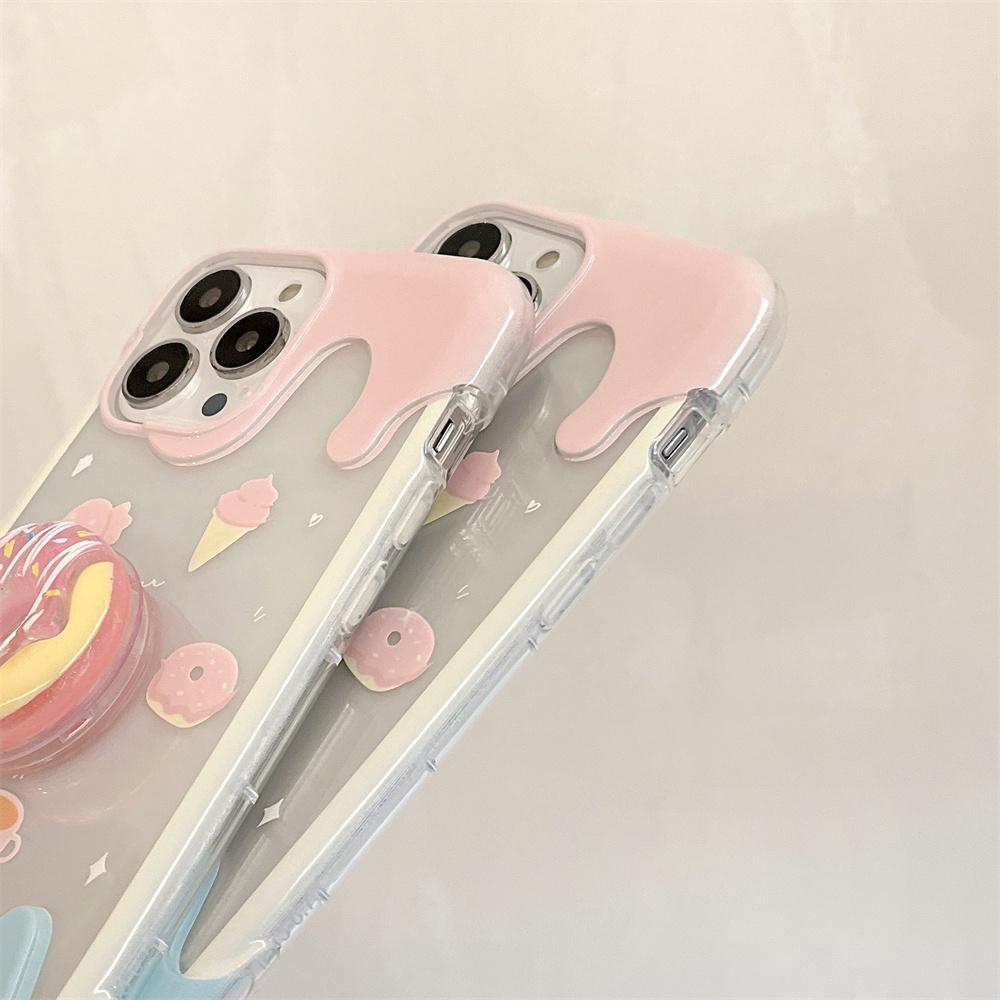 Koreanische Sommer Eis Donut Halterung Klare Weiche Telefon Fall Für Iphone 14 12 11 13 Pro Xr X Xs max Halter Nette Schutzhülle
