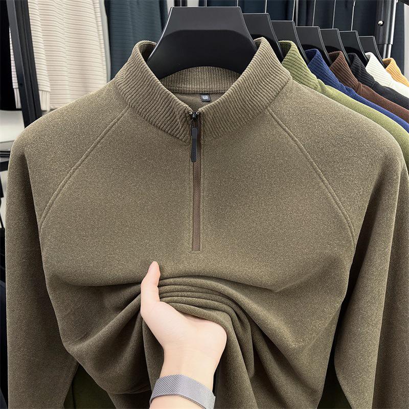 Men's Double-Sided Brushed Cationic Long-Sleeve Half-High Collar Zipper Sweatshirt