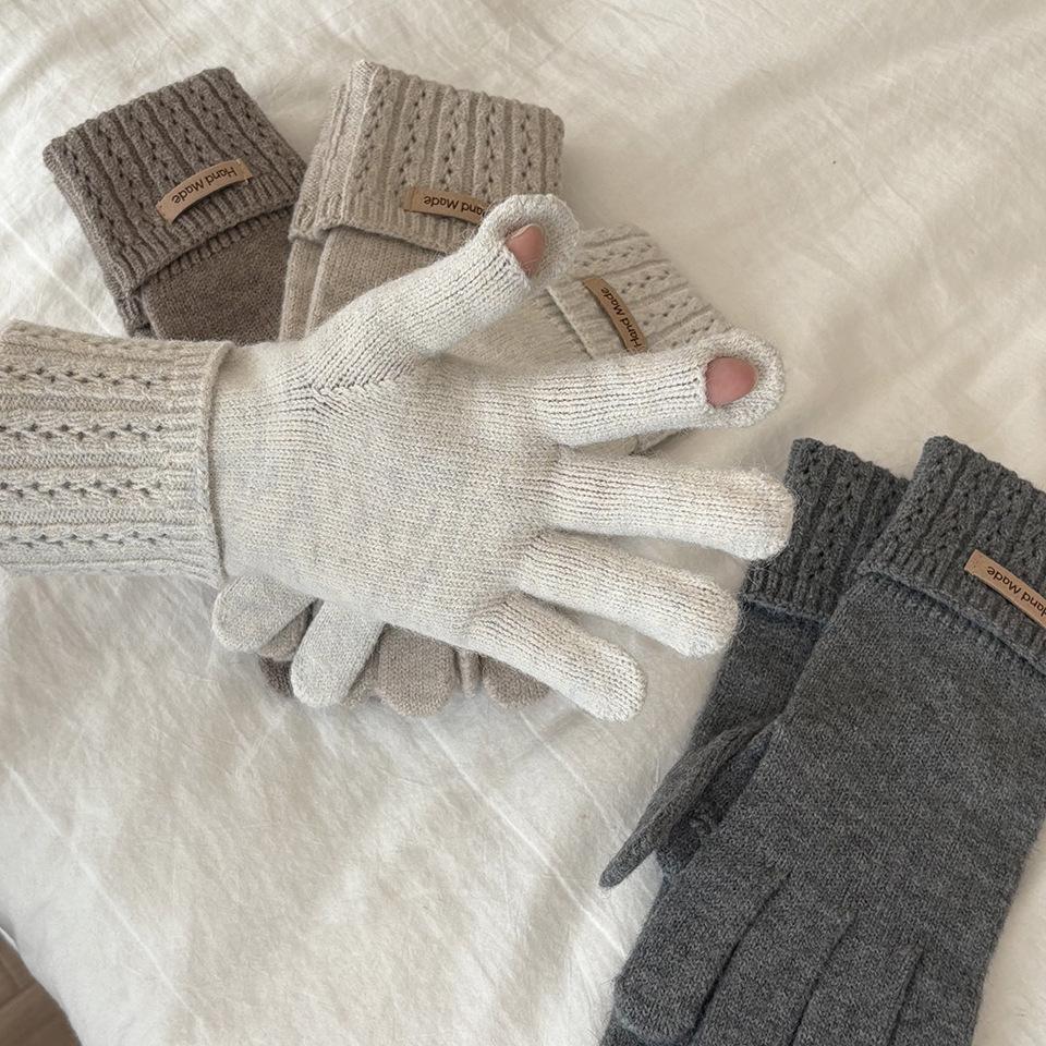 Korean High Quality Knitted Gloves for Women Missing Fingers Touch Screen Protector Gloves Simple Washable Full Finger Gloves