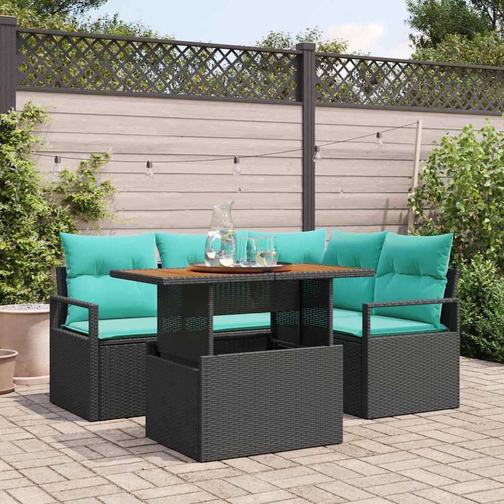 Garden Dining Set with Cushions 5 pcs Black and Teal
