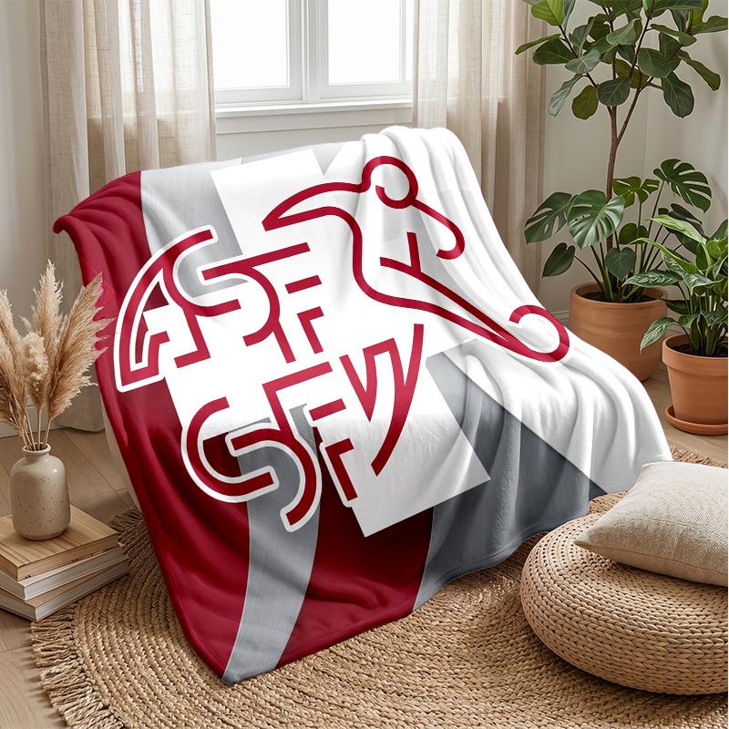 Coperta in Flanella Stampata Calda e Morbida per Calcio Svizzero, Amica della Pelle, Decorativa per Divano, Letto, Uso Quotidiano