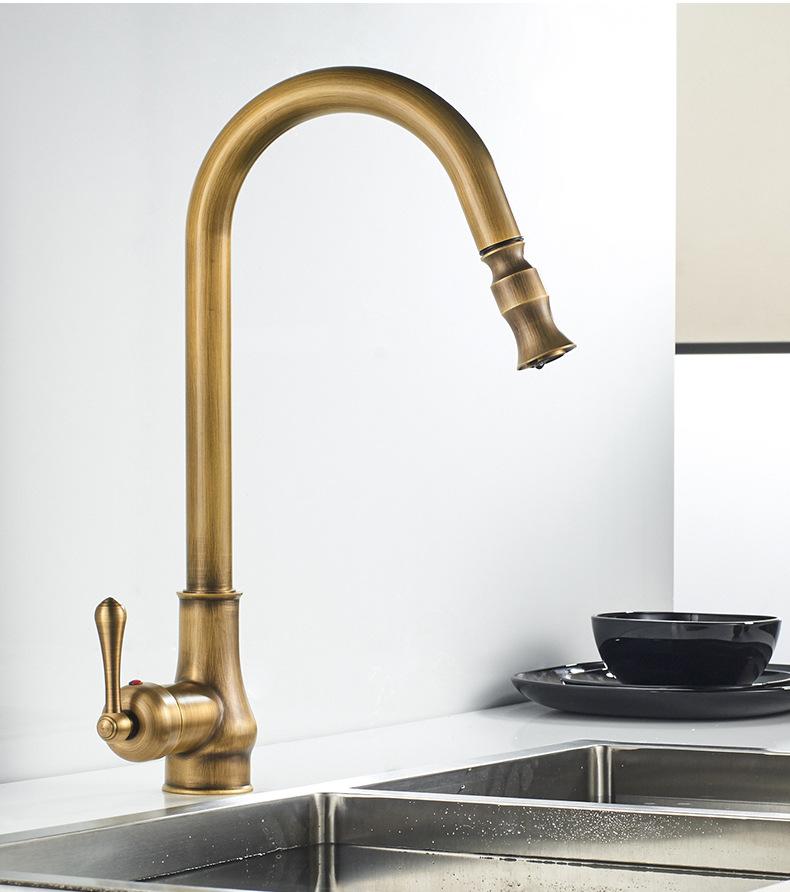 Antique Brass Kitchen Faucet Pull Out Spout Kitchen Faucets Black Single Hole Swivel Hot Cold Water Kitchen Mixer Tap Black