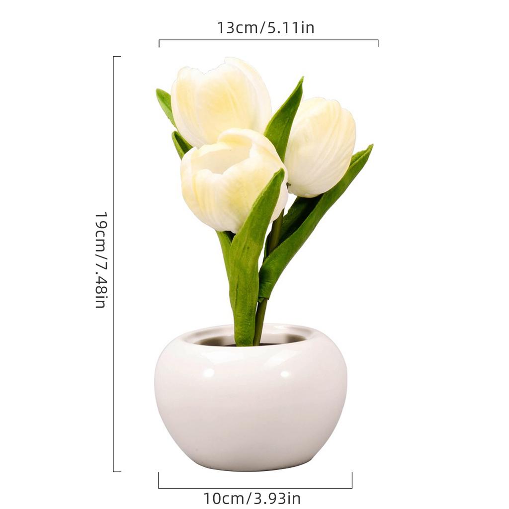 Pink Ceramic Base LED Three Tulip Night Light Artificial Flower Pot Bedroom Bedside Lamp Gift For Best Friend Ins Girly