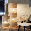 Japanese Style Rattan Floor Lamp Living Wicker Room Office Tea Room Floor Lights Art Deco E27 Bulb With Plug Adapter