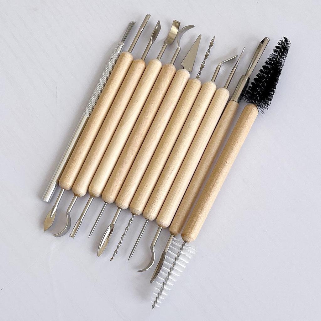 11-Piece Handmade Wooden Pottery and Clay Sculpture Tool Set