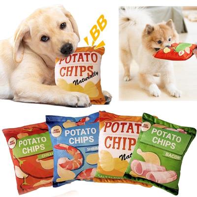 Lustiges Snack-Spielzeug für Hunde und Katzen, Kartoffelchip-Spielzeug, passend für alle Haustiere, beliebtes Quietsch-Kau-Sound-Spielzeug