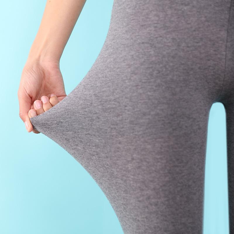 Women's High Waist Solid Color Single Piece Thin Thermal Undergarment Slim-Fit Cotton Blend Leggings Stretchy Autumn Base Pants