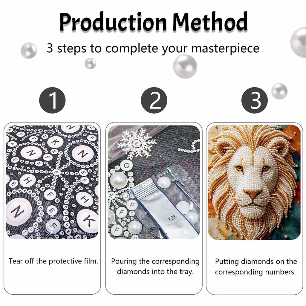 5D Pearl Kit Majestic Lion Pattern DIY Pearl Art Relaxing Handmade Ornament Home Wall Desktop Decoration for Beginners