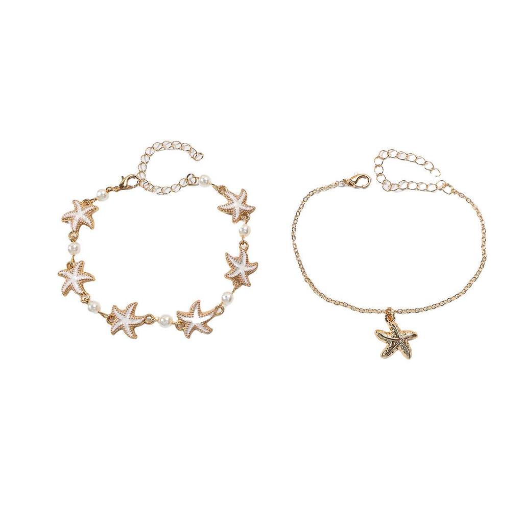 Starfish Pearl Double Layer Anklet: European & American Style Beach Jewelry for Women