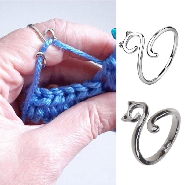 Cat Adjustable Rings for Women Crochet Tension Regulator Finger Ring Unique