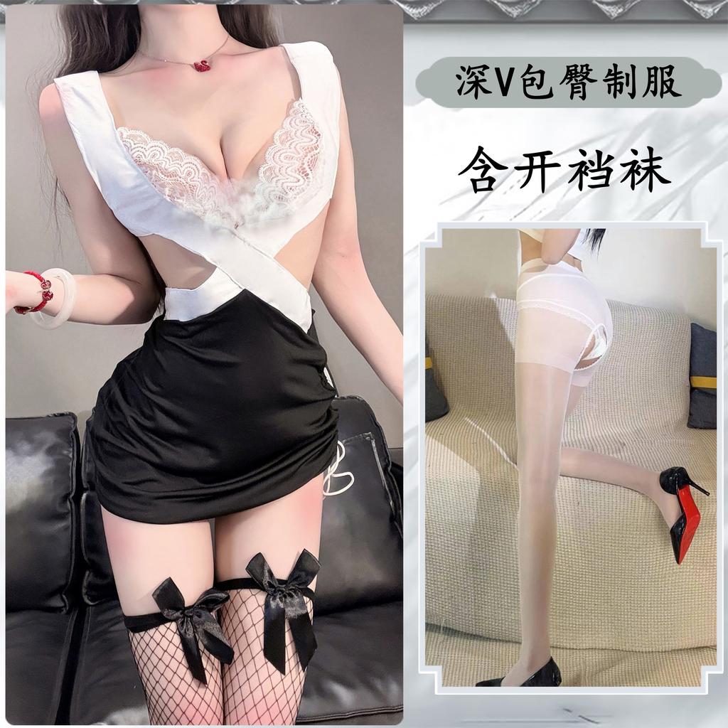 Sexy Lingerie Sexy Secretary Uniform Seduction Nightclub Hips Secret Cross Lace Breast Passion Woman