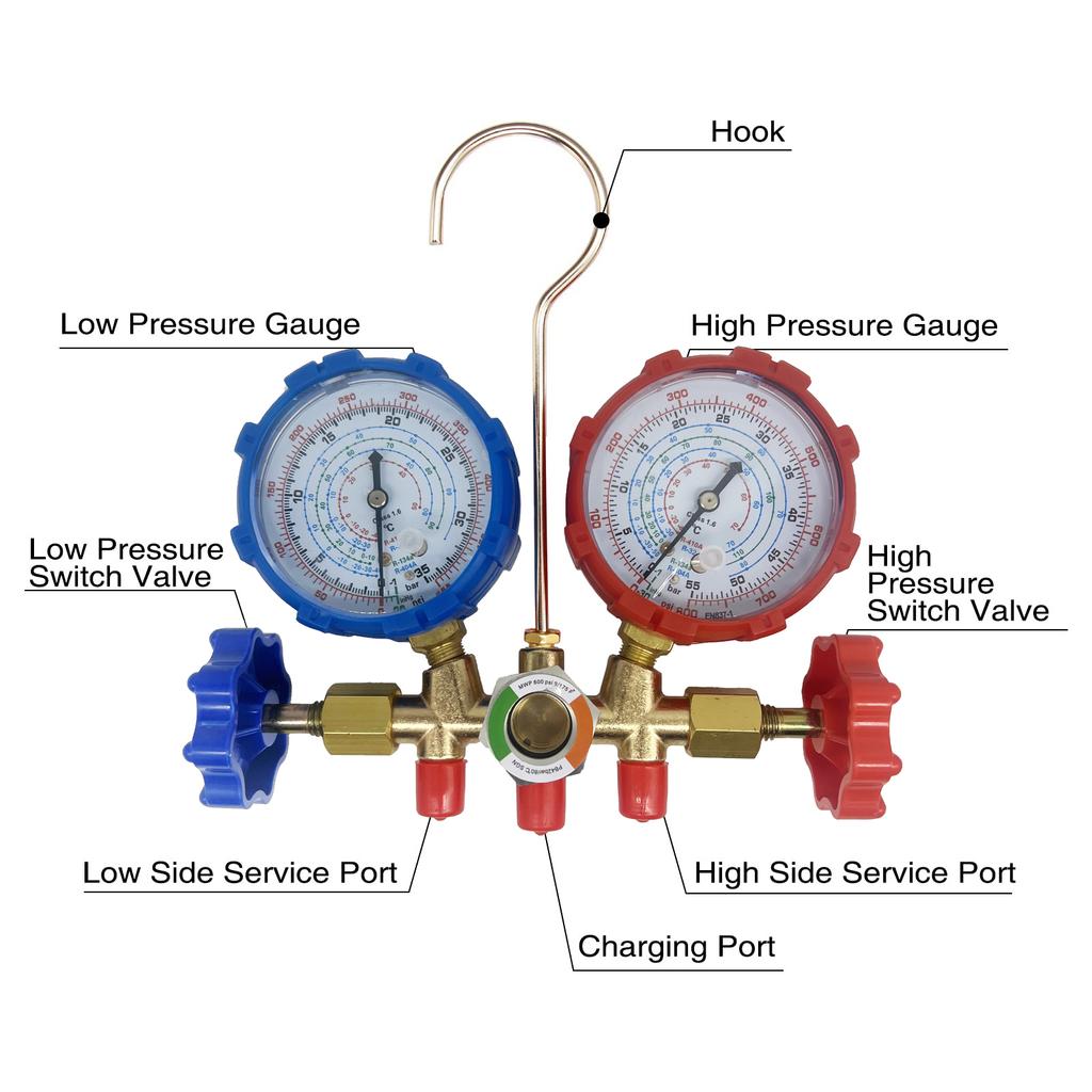 R410a 3 Way AC Diagnostic Manifold Gauge Set for Freon Charging Fits R32 R410a R-404A R-134a Refrigeration Manifold Gauge Air