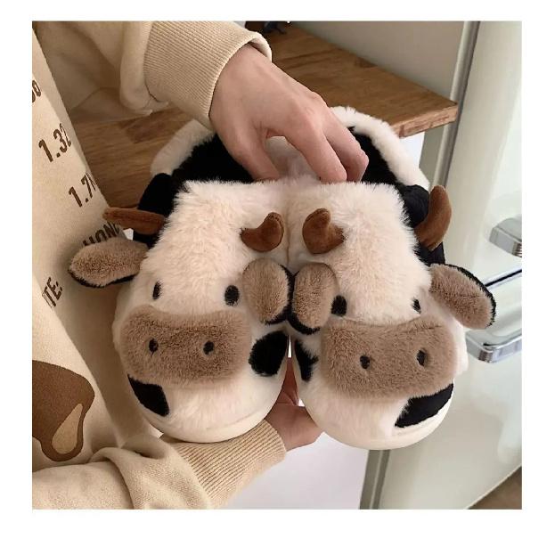 Animal Cow Plush Children Slipper Cartoon Kids Shoes Babi Flat Slides Child Cute Little Dairy Cow Indoor Soft Slippers Family