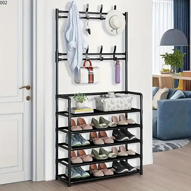 A clothes hanger and shoe rack at the entrance, used for storing shoes, clothes, jackets, hats, bags, umbrellas in the hallway