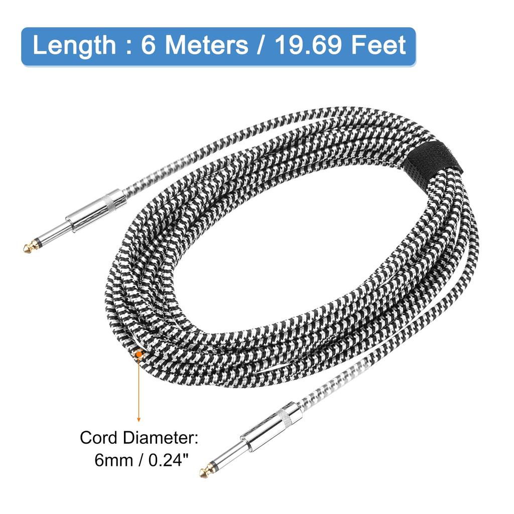 Uxcell 20ft Guitar Instrument Cable, 14" To 14" Straight 6.35mm Female To Female Jack Stereo Audio Interconnect Cord, Balanced Line for Guitar and