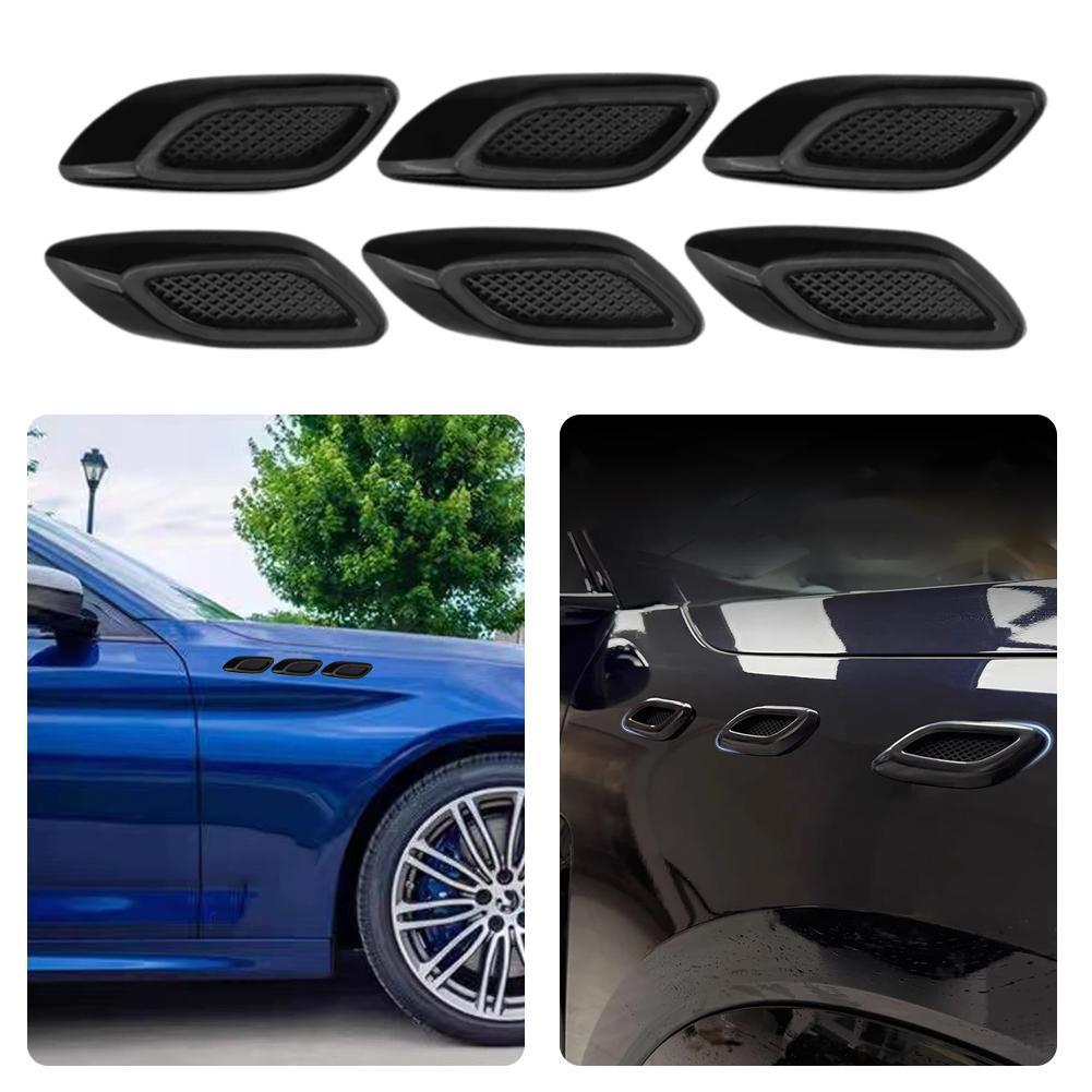 6pcs Car Trim Decorative Bumper Carbon Fiber Side Vent Decal Truck Auto Motor Hood Vent Accessories