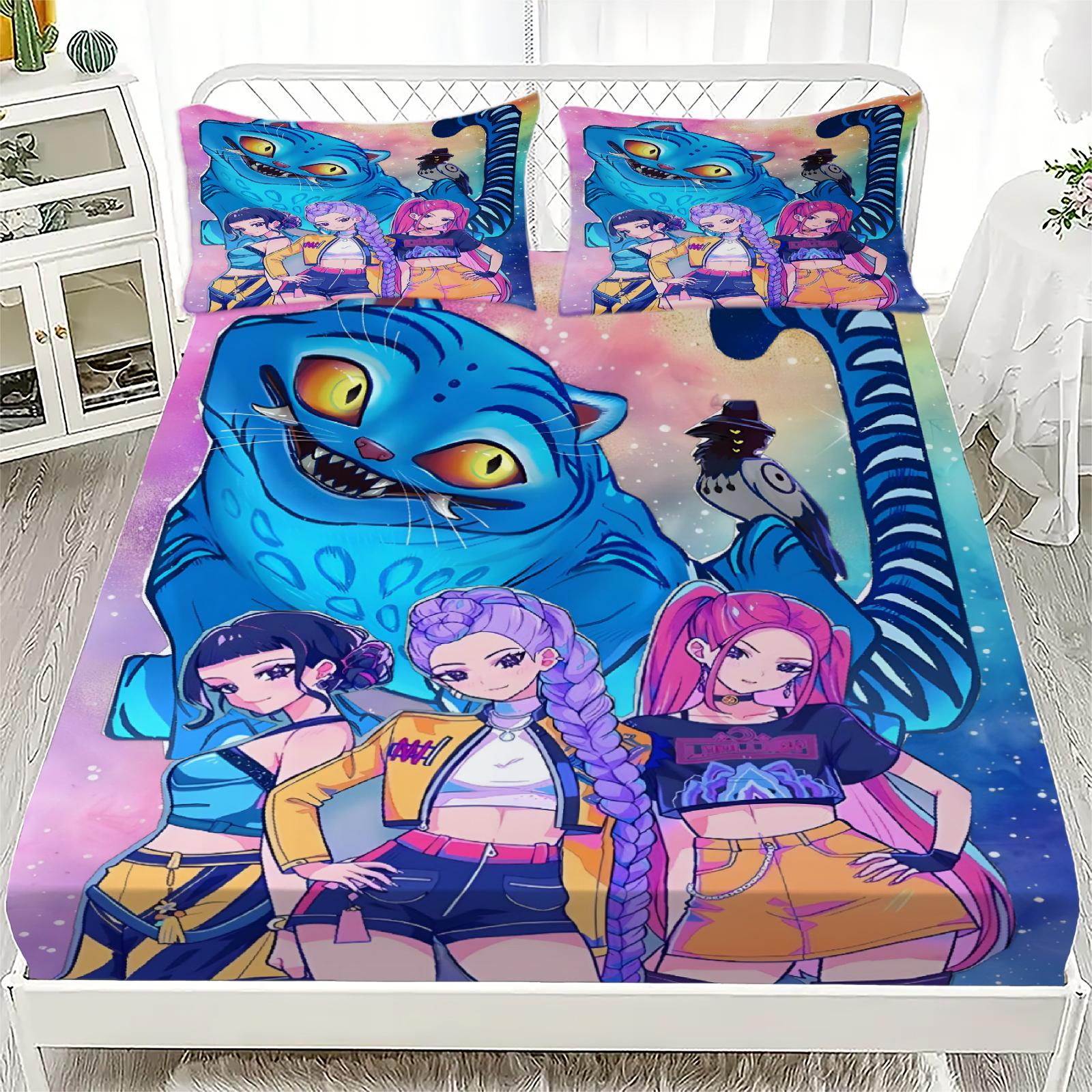 

K-Pop D-Мисливці на демонів Простирадло на резинці від Personalized для домашнього декору, Індивідуальний DIY чохол на ліжко Глибока кишеня з 2 наволочками 100x200x25cm 3pcs