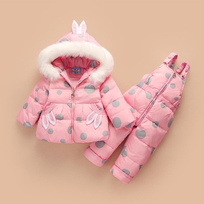 -30° Kids Baby Thicken Warm Two-piece Suits Printed Casual Hooded Coat and Jumpsuit Soft Sets