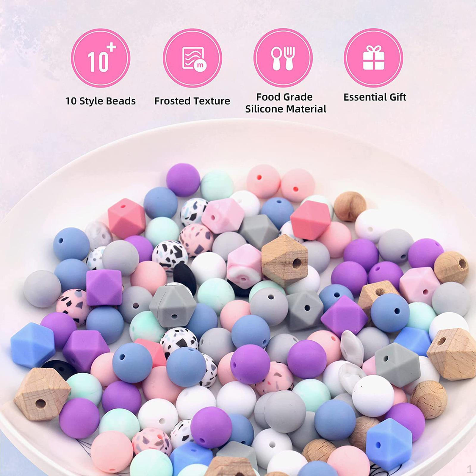 101Pcs Silicone Beads Jewelry Making Round Loose Spacer Bead Polygonal for Bangle,