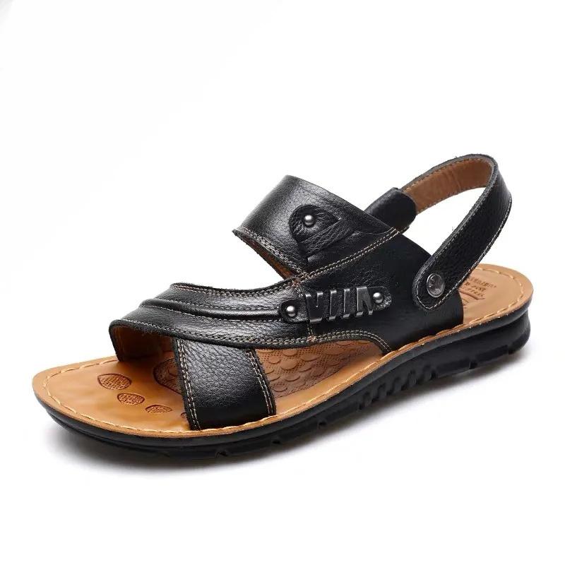 Men's Sandals 2025 Summer New Non-slip Genuine Leather Sandals Soft Slippers Zapatos Flat For Mens Casual Shoes Sandalias Hombre