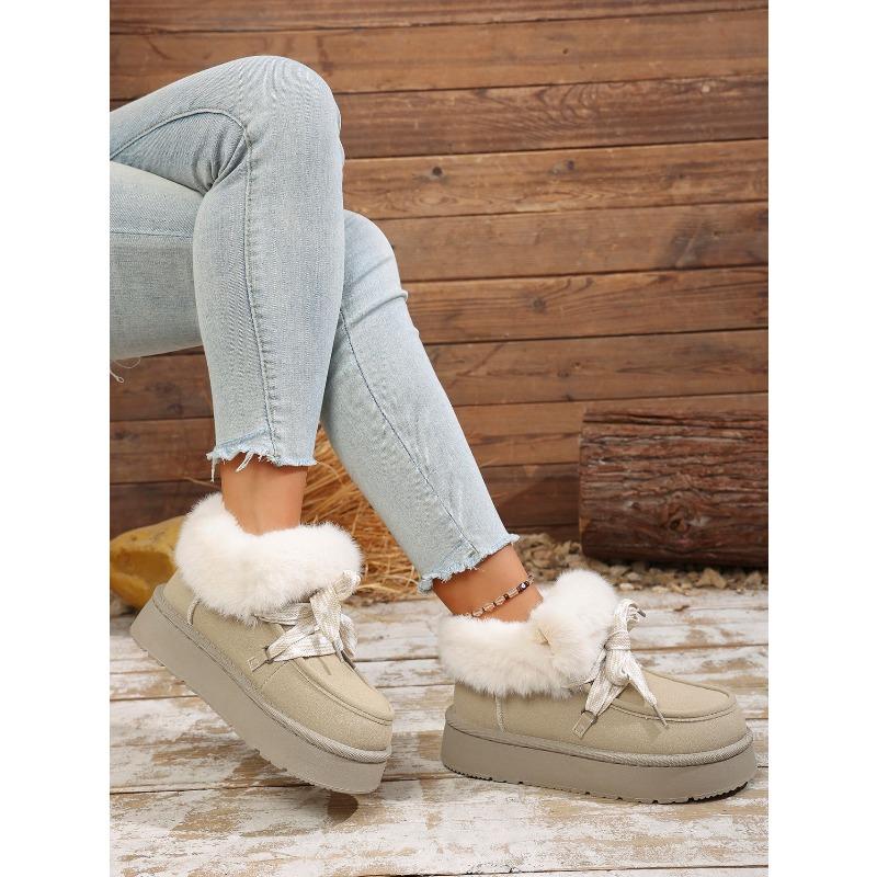 Winter New Lace-up Thick-soled Wool Wool Cotton Shoes 2025 Plus Size Muffin Fleece Warm Snow Boots for Women