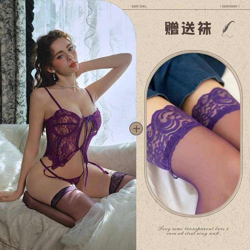 Sex underwear, sexy lace, pure desire perspective one-piece suit, hollow suspender, waist uniform