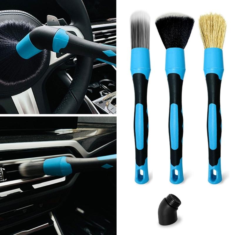 Auto Detailing Brushes 3 Piece Set For Complete Cleaning Car Ducts Crevices And Disks Constructed Of Strong Plastic With Color Ciphered Pulls
