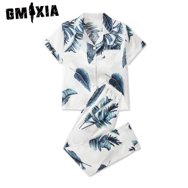 

GMXIA Women s Elegant Luxury Loungewear Two Piece Short Sleeve Long Pants Pajama Set XL