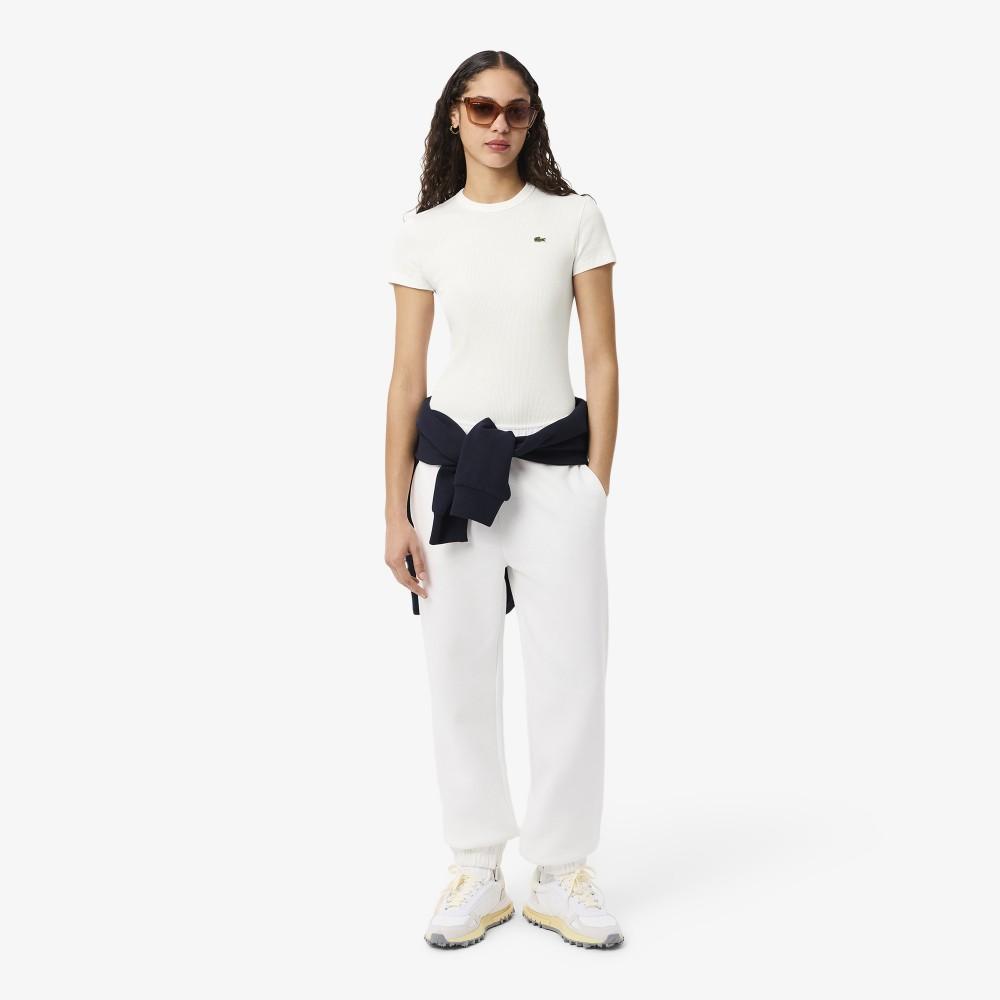 [lacoste] Women's Slim Fit Ribbed Short Sleeve T-Shirt TF5538-56G70V