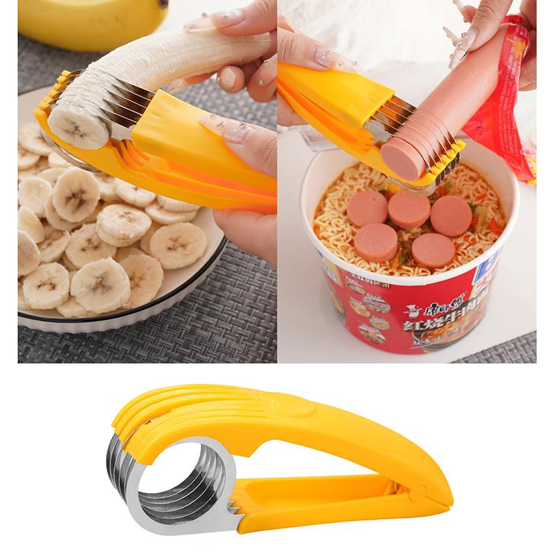 Banana Slicer Curved Handle Stainless Steel Blade Kitchen Knife for Cutting Fruits Vegetables Sausage Cutting Machine Chopper