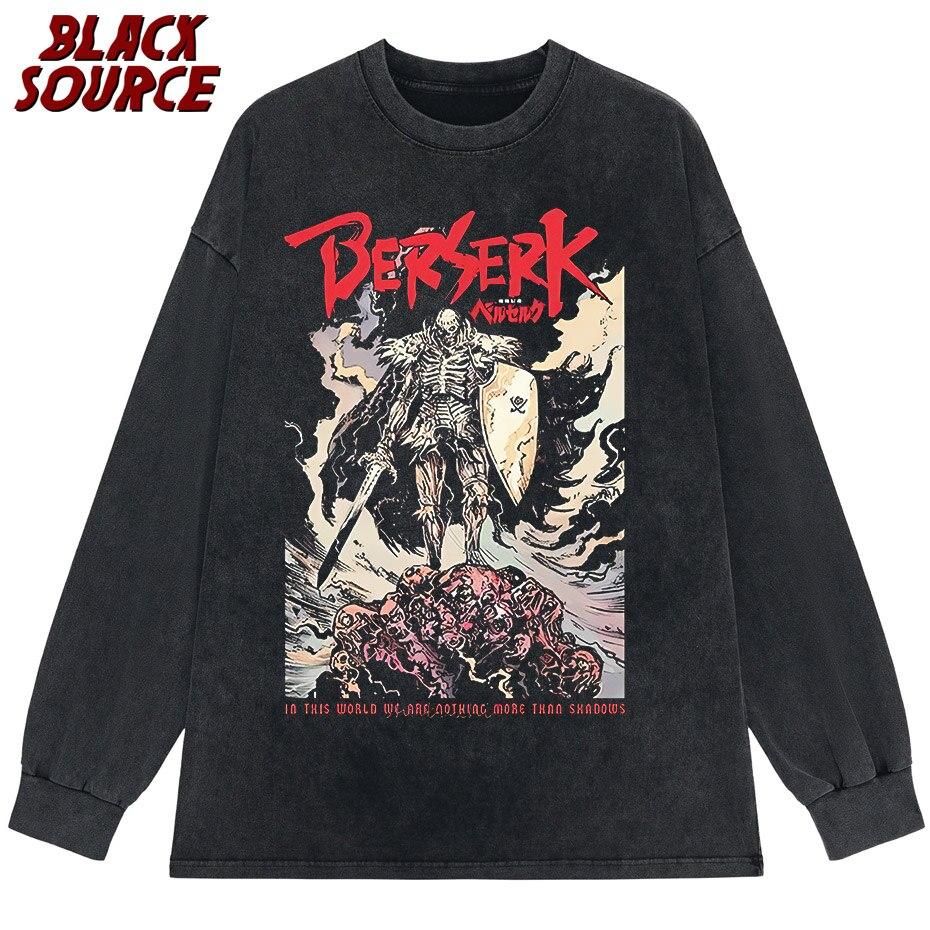 black source ANIME MANGA VINTAGE WASH UNISEX TSHIRT Octopus Men Harajuku TShirt Japanese Style S