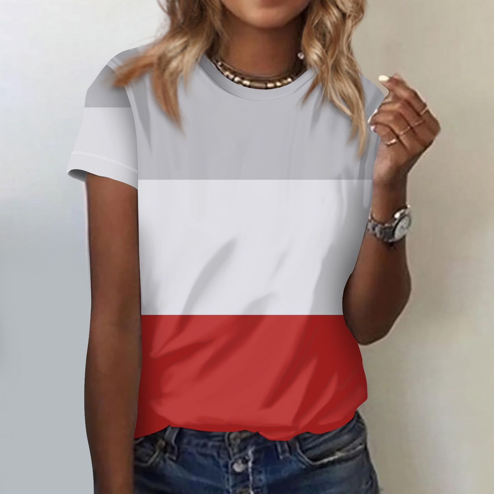 

Женская мода повседневный топ с круглым вырезом и коротким рукавом с принтом XL