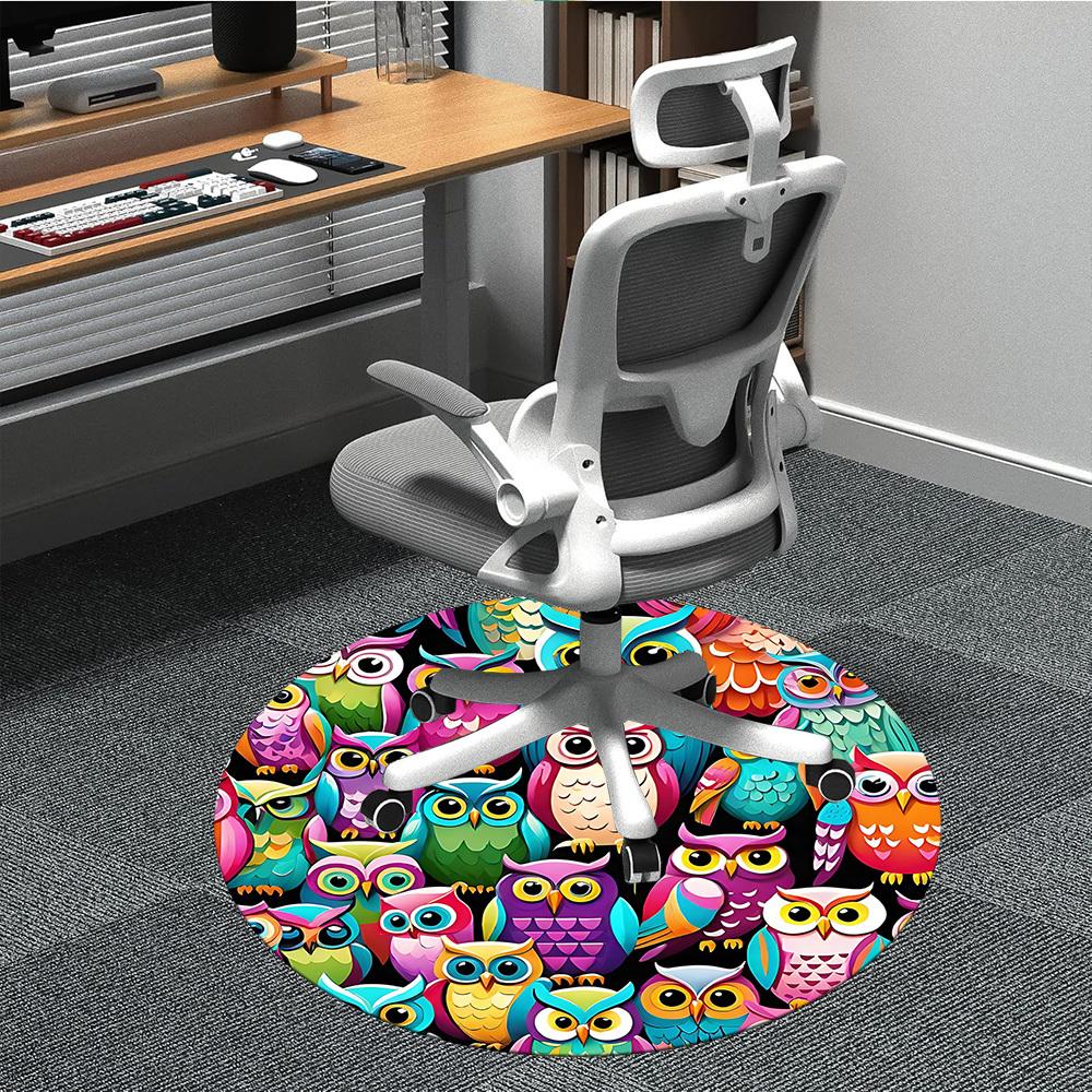 1pc Owl Pattern Office Round Area Rug, Indoor Mat Suitable For Office, Under Office Chairs Bedroom Living Room Home Decor, Room Deco