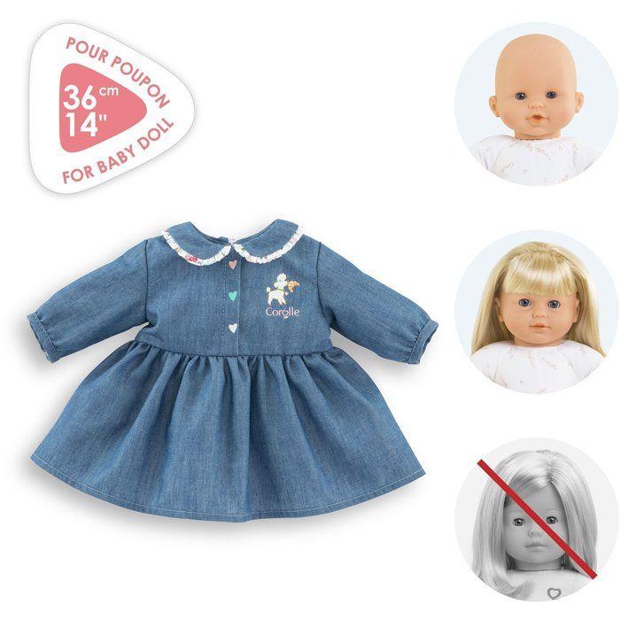 Robe Week-end a Paris - Corolle - 36 cm - Imitation denim - Col claudine - Sérigraphie petit chien