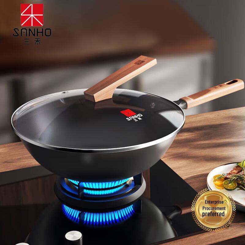 Sanhe 32cm Wrought Iron Wok with Nitrogen Anti-Rust Treatment